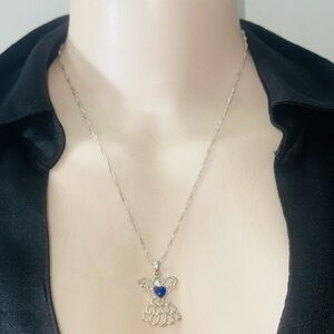 Silver Angel Pendant Necklace with Blue Heart